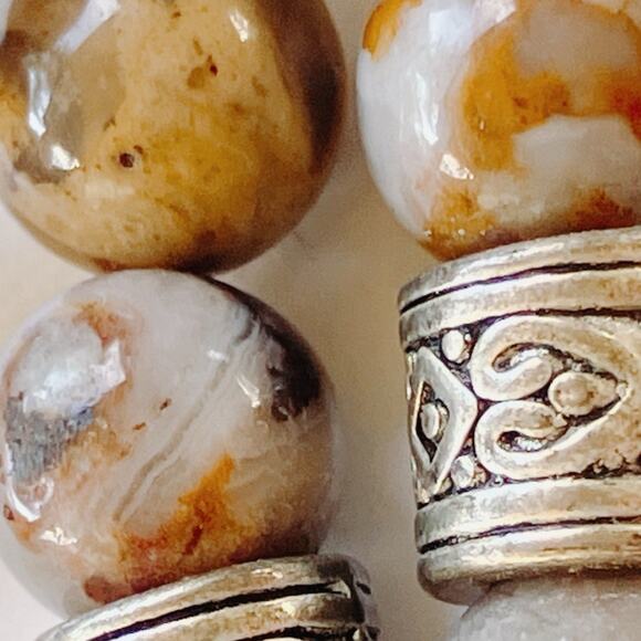 VTG Extra Long Jasper Beaded Necklace Boho Natural Stone Barrel Spacers 50", Y2K - Picture 9 of 10